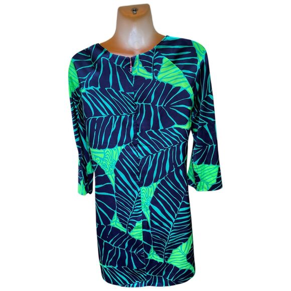 Lilly Pulitzer Carol Shift Dress 3/4 Sleeve Under the Palms Green Navy Print 0 - Picture 3 of 15
